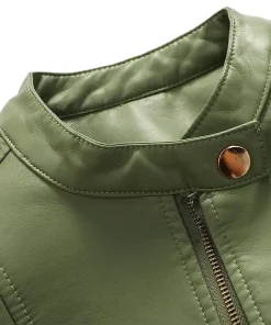 womens-zipper-green-faux-leather-biker-jacket
