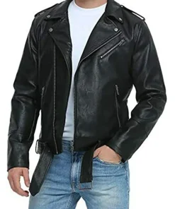 mens-belted-black-faux-leather-biker-jacket