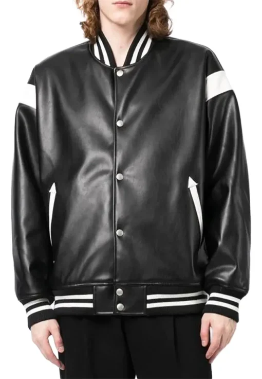mens-black-and-white-faux-leather-bomber-jacket