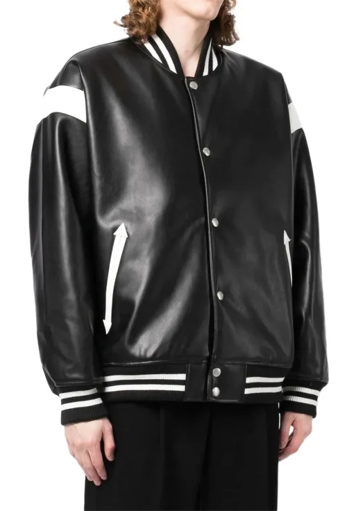 mens-black-and-white-faux-leather-bomber-jacket