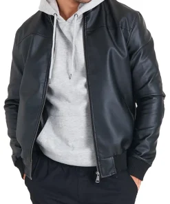 mens-black-bomber-faux-leather-jacket