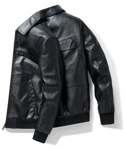 mens-black-faux-leather-bomber-biker-jacket