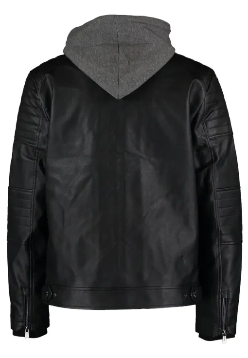 mens-black-faux-leather-hooded-jacket