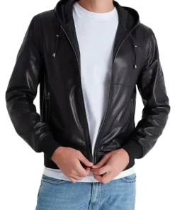 mens-black-faux-leather-motorcycle-bomber-jacket-with-hood