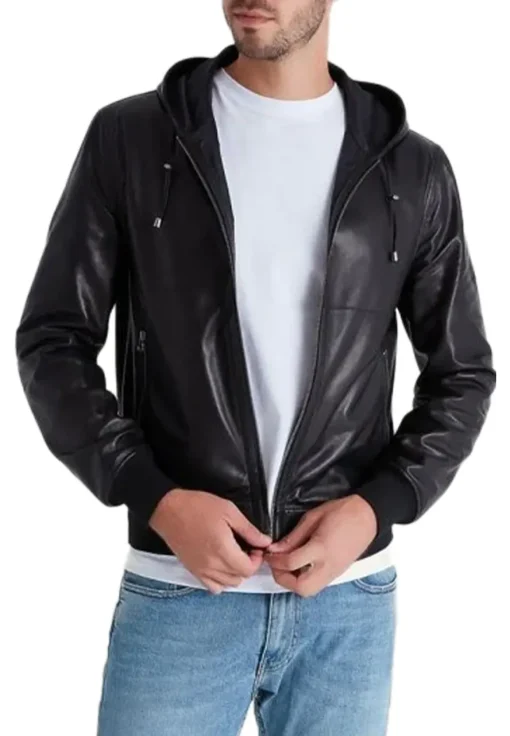 mens-black-faux-leather-motorcycle-bomber-jacket-with-hood
