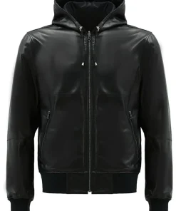 mens-black-faux-leather-motorcycle-bomber-jacket-with-hood