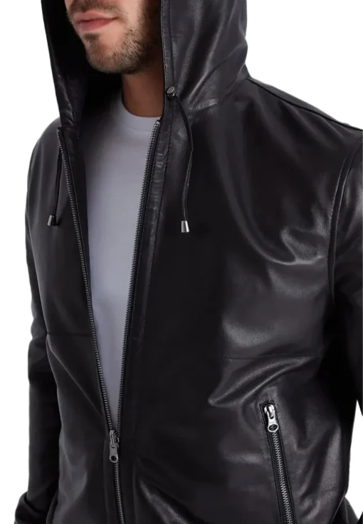 mens-black-faux-leather-motorcycle-bomber-jacket-with-hood
