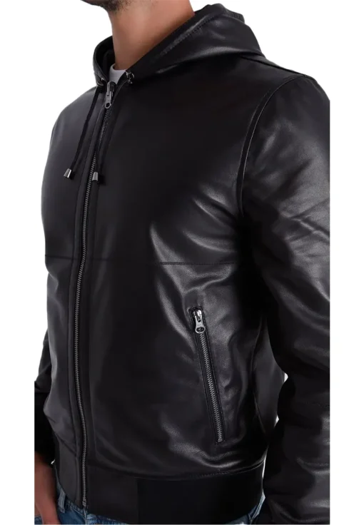 mens-black-faux-leather-motorcycle-bomber-jacket-with-hood