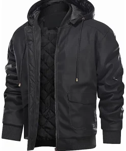 mens-casual-black-faux-leather-bomber-jacket-with-removable-hood