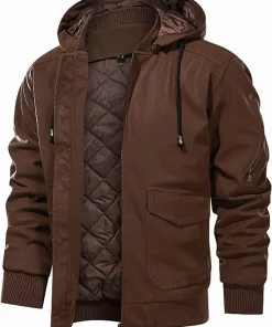 mens-casual-brown-faux-leather-bomber-jacket-with-removable-hood