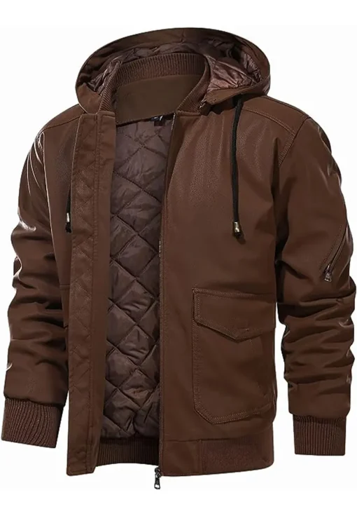 mens-casual-brown-faux-leather-bomber-jacket-with-removable-hood