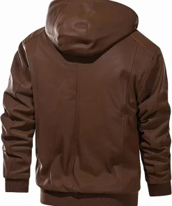 mens-casual-brown-faux-leather-bomber-jacket-with-removable-hood