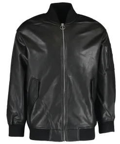 mens-classic-black-faux-leather-bomber-jacket