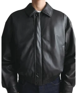 mens-classic-collar-black-faux-leather-bomber-jacket