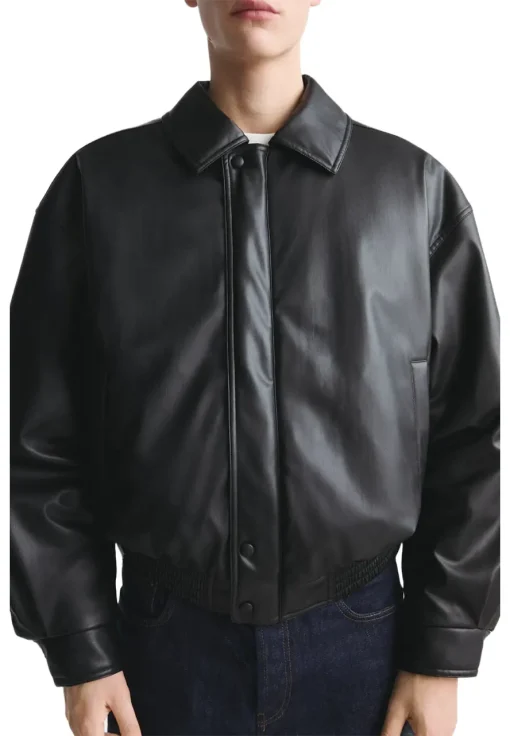 mens-classic-collar-black-faux-leather-bomber-jacket