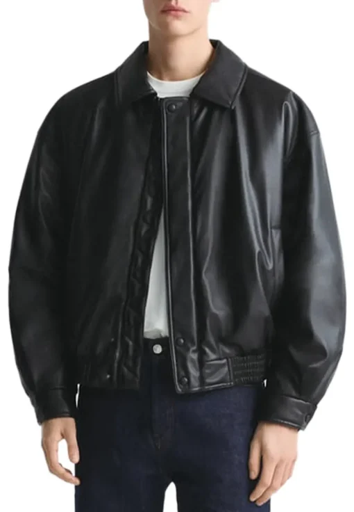 mens-classic-collar-black-faux-leather-bomber-jacket