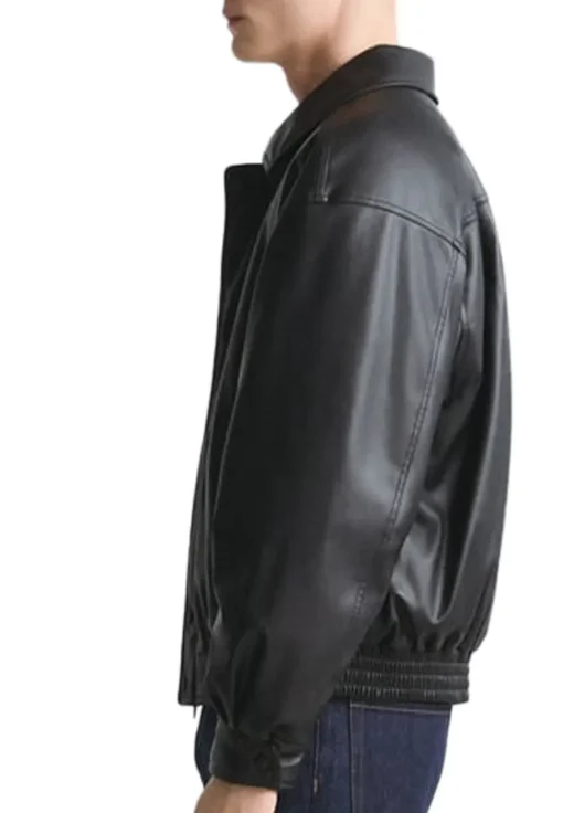 mens-classic-collar-black-faux-leather-bomber-jacket