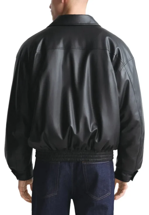 mens-classic-collar-black-faux-leather-bomber-jacket