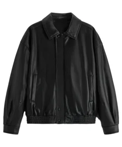 mens-classic-collar-black-faux-leather-bomber-jacket