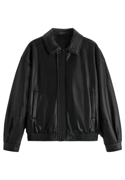 mens-classic-collar-black-faux-leather-bomber-jacket