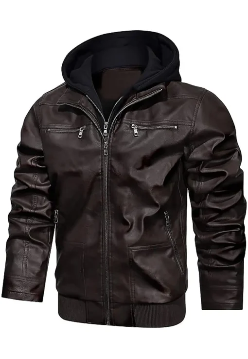 mens-coffee-faux-leather-bomber-jacket-with-removable-hood