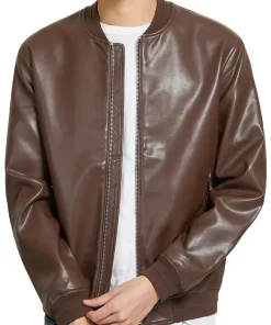 mens-dark-brown-bomber-faux-leather-jacket