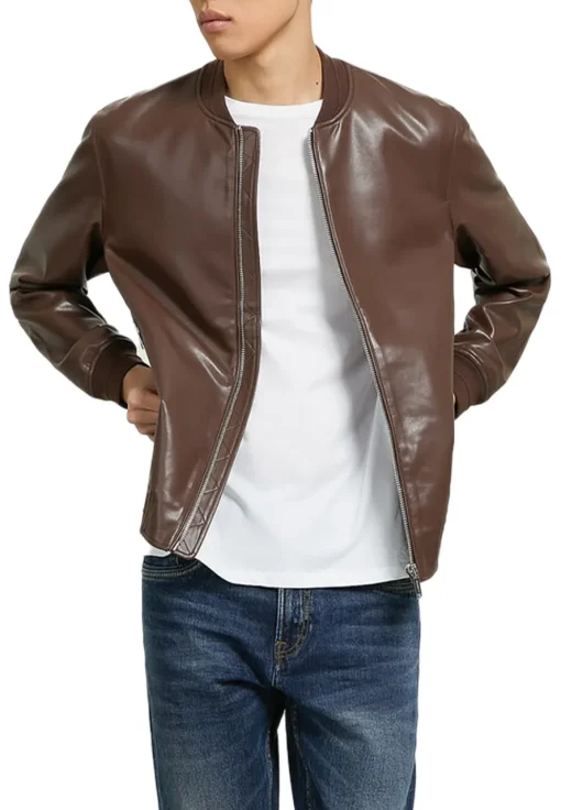 mens-dark-brown-bomber-faux-leather-jacket