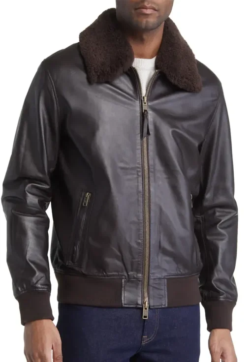 mens-dark-brown-faux-leather-bomber-jacket-with-shearling-collar