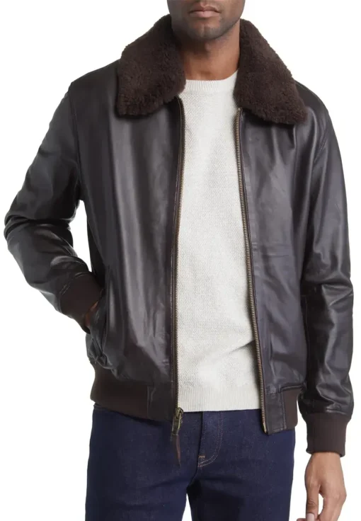 mens-dark-brown-faux-leather-bomber-jacket-with-shearling-collar