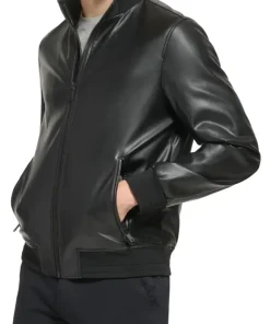 mens-elegant-black-faux-leather-bomber-jacket
