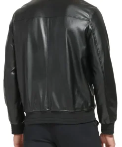 mens-elegant-black-faux-leather-bomber-jacket