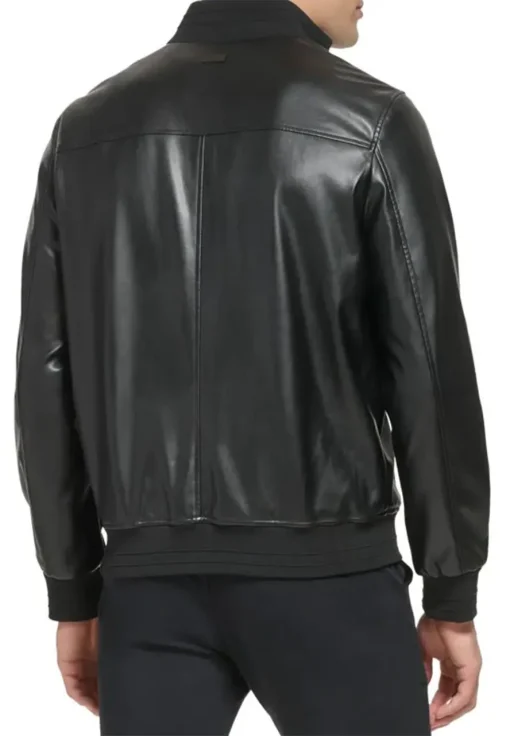 mens-elegant-black-faux-leather-bomber-jacket