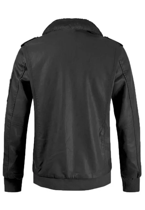 mens-fleece-lined-black-faux-leather-bomber-jacket