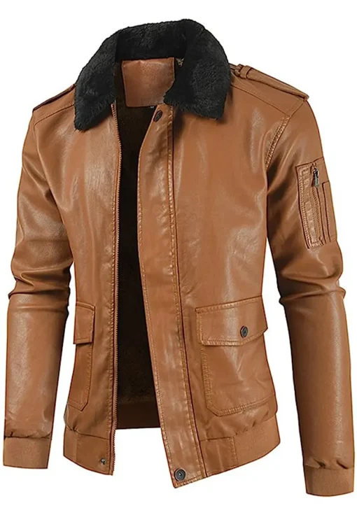 mens-fleece-lined-brown-faux-leather-bomber-jacket