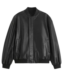 mens-high-collar-black-faux-leather-bomber-jacket