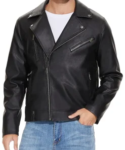 mens-lapel-collar-black-faux-leather-biker-jacket