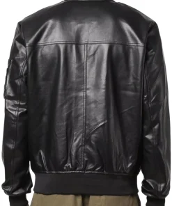 mens-long-sleeve-black-faux-leather-bomber-jacket