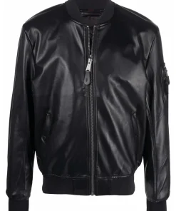 mens-long-sleeve-black-faux-leather-bomber-jacket