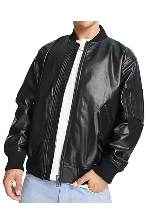 mens-oversized-black-faux-leather-bomber-jacket