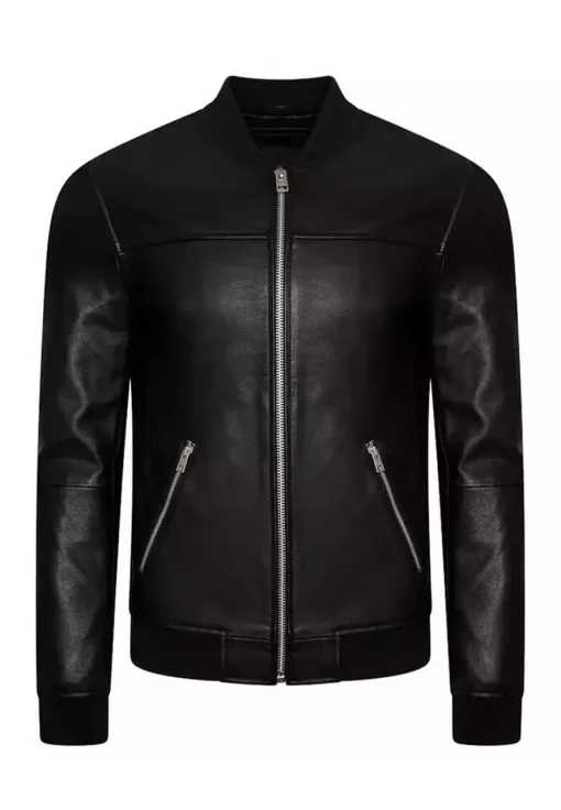 mens-regular-fit-faux-leather-black-bomber-jacket