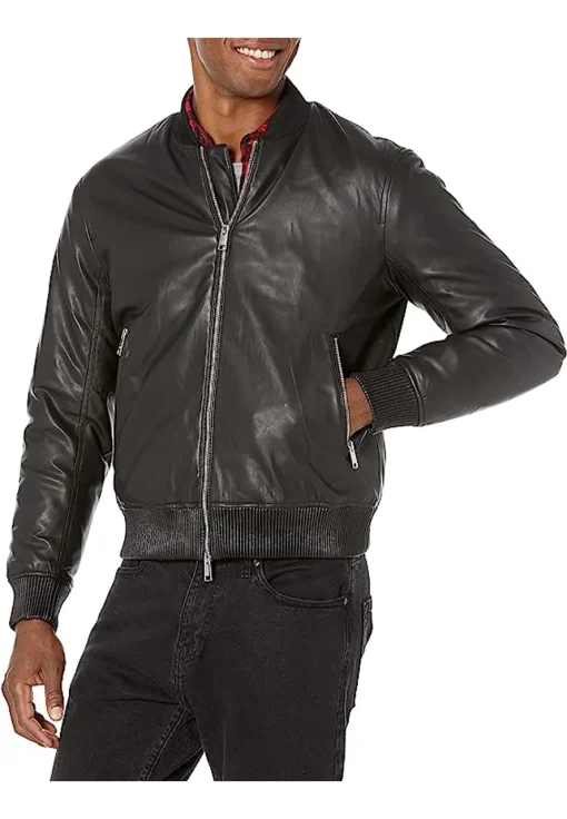 mens-retro-black-faux-leather-bomber-jacket
