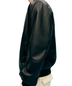 mens-rib-knit-collar-black-faux-leather-bomber-jacket