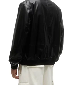 mens-rib-knit-collar-black-faux-leather-bomber-jacket