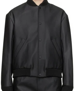 mens-rib-trim-black-faux-leather-bomber-jacket