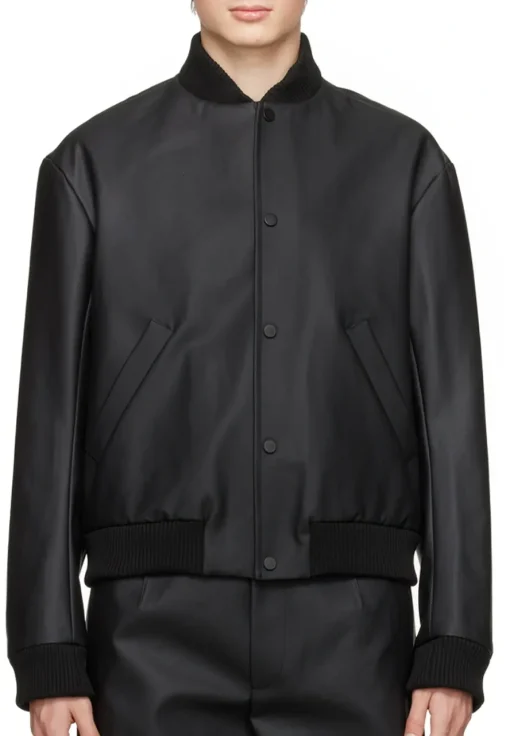 mens-rib-trim-black-faux-leather-bomber-jacket