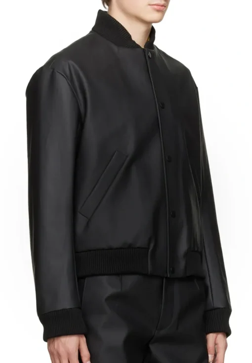 mens-rib-trim-black-faux-leather-bomber-jacket