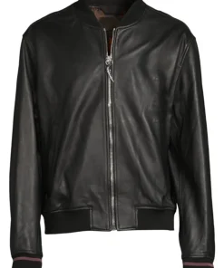 mens-ribbed-neck-black-faux-leather-bomber-jacket