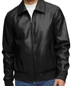 mens-smooth-black-faux-leather-bomber-jacket