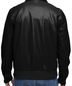 mens-smooth-black-faux-leather-bomber-jacket