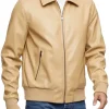 mens-smooth-camel-faux-leather-bomber-jacket